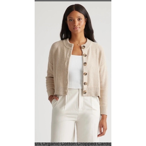 Quince Sweaters - Quince 100% Organic Cotton Cropped Cardigan Small Cement Marl Airy Layer Cozy